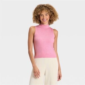 Women's Sleeveless High Neck Ribbed Pullover Sweater - A New Day™ Mauve L